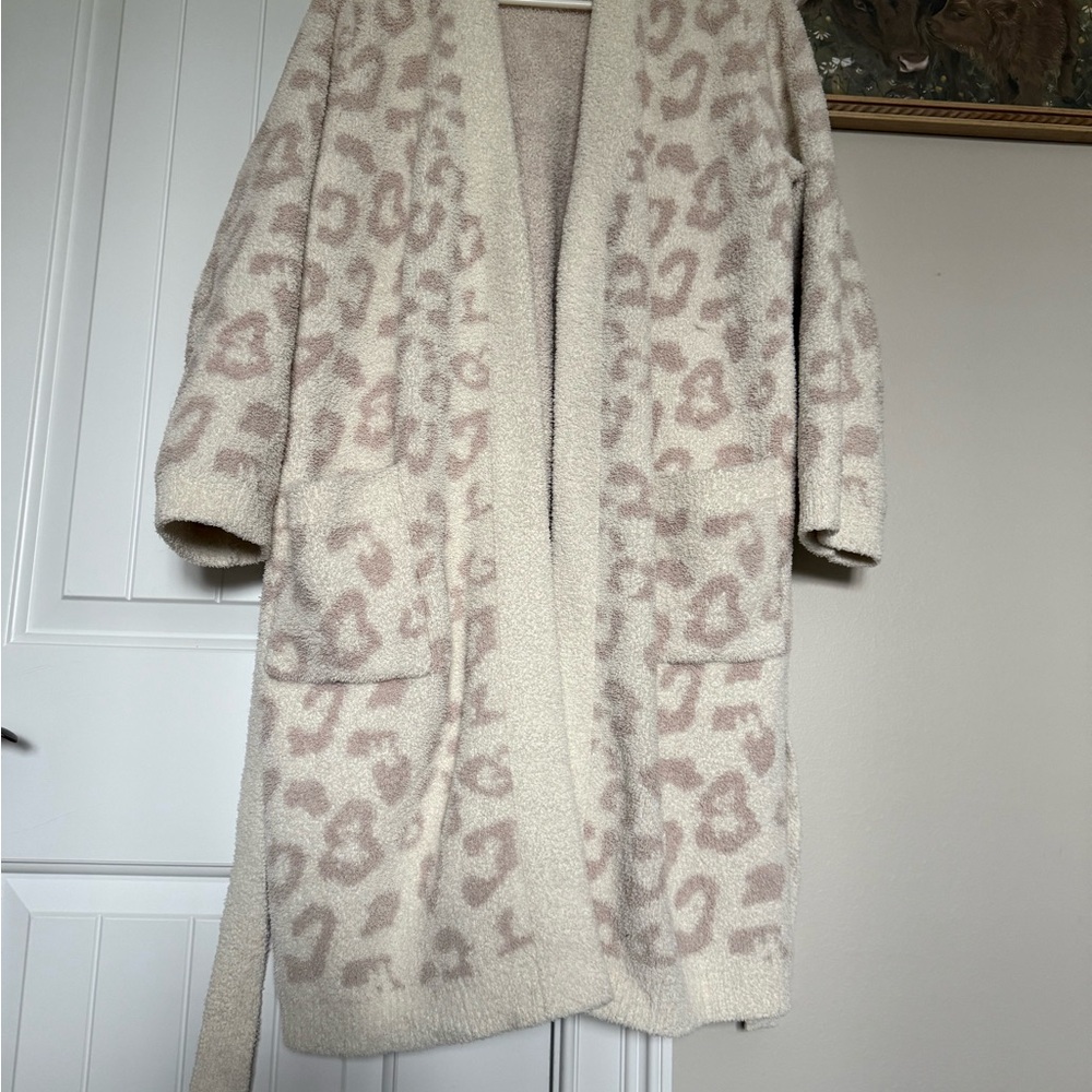 Barefoot Dreams Cream and Tan Patterned Cardigan Robe